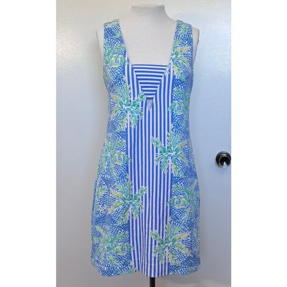 Lilly Pulitzer Chiara Shift Dress Bennet Blue Stripe Palm Size M - Picture 3 of 5